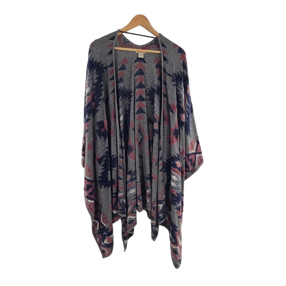Lucky Brand Gray & Navy Blue Southwestern Pattern Poncho Women’s One‎ Size